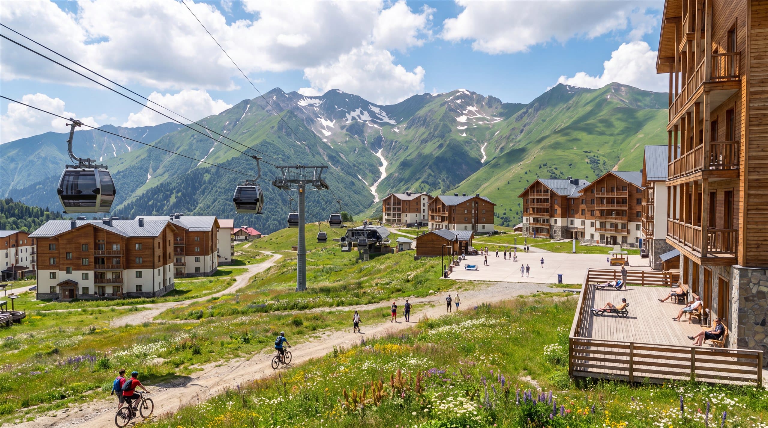 The New Gudauri residences among green summer slopes